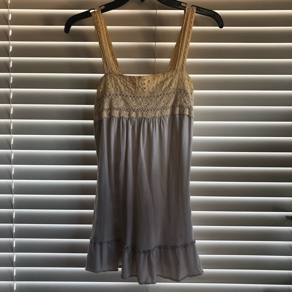 Nordstrom Eyelet Lace Babydoll Tank Top S Yellow Grey Ruffle Boho Cottagecore